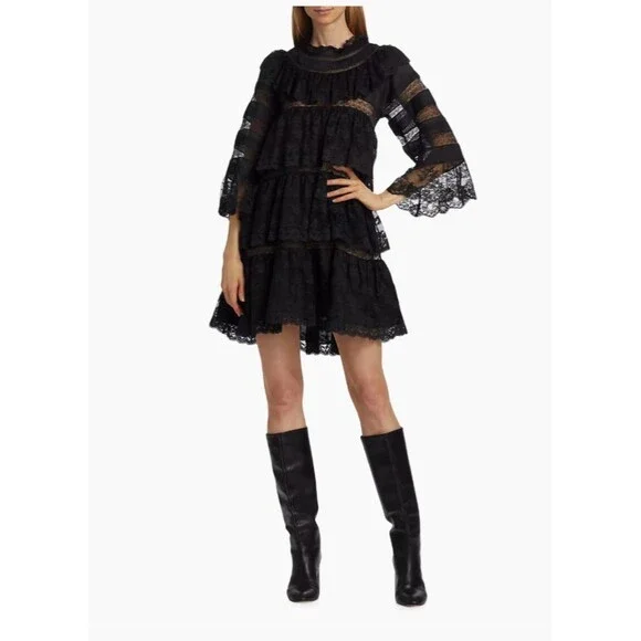 Doen Oralie Lace Tiered Dress size S NWT A-Line Black Witchy Whimsigoth - Picture 2 of 15